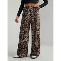 Classic Leopard Print Wide-Leg Casual Pants: European & American Trend-Style L black