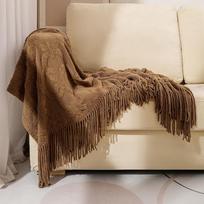 Amerikietiško stiliaus megztas žakardinis metamas pledas sofai, biurui, poguliui ar kelionei 65x240CM with Tassels, 370g