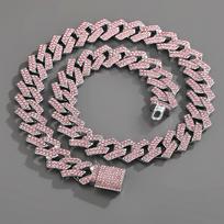 Vyriškas 15 mm Hip Hop Kubietiškos grandinės karoliai su pilnu deimantiniu rombo užsegimu Bracelet 7 inch (18 cm) gray