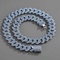 Vyriškas 15 mm Hip Hop Kubietiškos grandinės karoliai su pilnu deimantiniu rombo užsegimu Bracelet 8 inch (20 cm) black