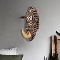 Mozaikinė dervos rino galvos sieninė skulptūra 12cm×23.5cm×22cm, Universali svetainės dekoravimui Bronze gray