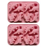 Dinozaurų silikoninė forma ledo kubelių padėklas lanksti fondanto šokolado saldainių forma sausainių tortų žvakių muilo forma lengvai išimama konditerijos DIY įrankiai 2pcs rožinė