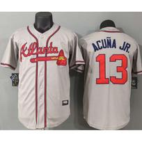 Men Women Baseball Jersey Atlanta Braves 13 Ronald Acuna Jr Gray Fan Apparel Sportswear Team Uniform Braves 13 Gray Jersey - XXXL gray