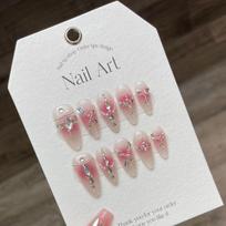 Blush Handmade Press-On Nails with Glitter, Diamonds & Steel Beads - Trendy Ice Transparent Nail Art for a Glam Look. gray