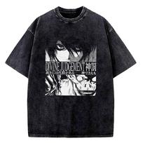 Vintage Washed DEATH NOTE T Shirts L Lawliet Graphic Print T-Shirts Tshirt Short Sleeve 100% Cotton Soft Tee Men Women Clothes M black