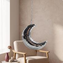 Mirror Mosaic Moon Mirrored Disco Ball Reflective Hanging Decoration for Party, Photo Backdrop sidabras