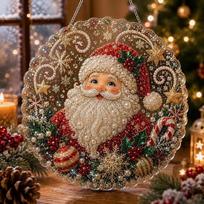 5D DIY Diamond Painting Acrylic Hanging Ornament Christmas Santa Pattern Round Diamond Craft Art Kit Home Window Wall Decor Gift brown