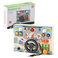Montessori Busy Board Sensory Toys Wooden Steering Wheel Switch Control Board for Children Travel Activities Games Gifts Toy white