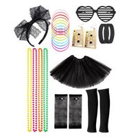 80s Costume Accessories for Women,Tutu Necklace Headband Earring Fishnet Gloves Legwarmers 80s Party Halloween Outfit 4 black