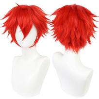 Universalus Trumpas Sintetinis Cosplay Perukas Sidabrinis Raudonas Rožinis Šviesus Žolės Žalias Juodas Tiesus Vyriškas Perukas Helovino Cosplay Šaliai (Red,1pc) raudona
