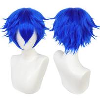 Universalus Trumpas Sintetinis Cosplay Perukas Sidabrinis Raudonas Rožinis Šviesus Žolės Žalias Juodas Tiesus Vyriškas Perukas Helovino Cosplay Šaliai (Blue,1pc) mėlyna