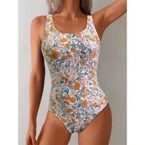 Summer Sexy Leaf Pattern Printed One-piece Swimsuit Slim Fit and Slimming, Deep U-back Design, Beach Pool Vacation Eye-catching Fashion Swimsuit 8XL geltona