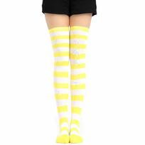 Creative Over Knee High Quanlity Thigh High Long 1Pair Popular Stockings Cute Socks Sweet Cosplay Overknee Girls Striped Women Cotton 20 yellow