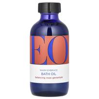 EO Products, Šiltas apkabinimas vonios aliejus, Balansuojantis rožių ir pelargonijų, 4 fl oz (118 ml) brown
