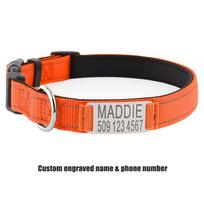 Personalized Dog Collar with Engraved Nameplate Adjustable Reflective Nylon Custom Pet Collar for Dogs  Anti-lost Pet ID Tag (Orange,XS) oranžinė