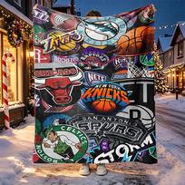 NBA Pattern Blanket for Home Decoration, Bed, Sofa, Car Travel, Camping, Suitable for All Seasons, Birthday Christmas Gift 130cmx150cm white