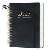 2027 m. savaitės planuoklis A5 formato spiralinis sąsiuvinis, 365 dienų kalendorius su storais lapais, rašymo dienoraštis, elastinė juostelė, 140 puslapių organizatorius darbui white