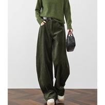 Moteriškos žalios veliūrinės plačios kelnės - Retro prailgintos, iki grindų, su velvetiniu pamušalu, rudens/žiemos laisvalaikio drabužiai M black