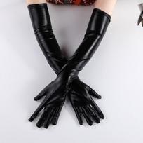 Women Sexy Elbow Length Long Latex Gloves Gold Silver Wet Look Fake Leather Metallic Gloves Evening Party Performance Mittens gray