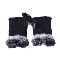 Moteriškos pirštinės be pirštų Žieminės Suede Dirbtinio kailio Pirštinės Šiltos Pūkuotos Puspirštinės Moterims Mergaitėms Paaugliams Rašyti Spausdinti black
