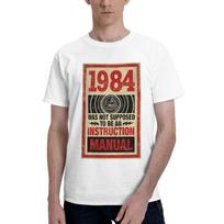 Streetwear T Shirt 1984 George Orwell Big Brother Printed Pure Cotton T Shirts Trendy Cool Tshirt for Unisexs Short Sleeve Tees L beige