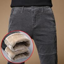 Vyriškos žieminės vilnos, šiltos velvetinės kelnės Vyriškos verslo mados Slim Fit tamprios storos pilkos žalios pūkuotos laisvalaikio kelnės vyriškos 38-Fleece Lined pilka