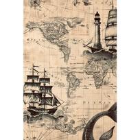 Vintažinis Pasaulio Žemėlapis Švyturys Kompasas Metalo Plakatas Sienos Menas Kambario Dekoras 20x30cm beige