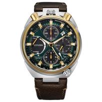 PROMASTER Chronograph 20 ATM Water Cowhide Leather Strap [CITIZEN] AV0104-06W Solar-powered Eco-Drive Watch, Resistant, Men's, Brown, Green, Gold, auksas