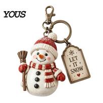 Christmas Stocking Stuffer Santa Claus Keychain, Cartoon Snowman Reindeer Elf Highland Cow Xmas Character Keychain Keyring, Pendant for Party Favors B beige