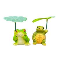 2 Pcs Umbrella Frog Garden Statue Cute Frog Turtle Holding Umbrella Figurine Resin Sculpture for Fish Tank Planter Pot Patio Pond Decor 2pcs yellow