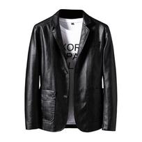 Men's Leather Suit Collar Casual Leather Jacket XXXXXXL juoda