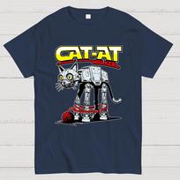 Funny Cat-at Walker Cotton Casual Cool Loose T-Shirt 3XL tamsiai mėlyna spalva