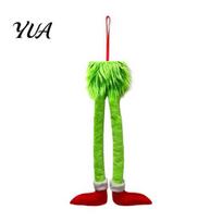 Christmas Elf Decorations Funny Legs Car Hanging Ornament, Tree Decor with Soft Red Green Holiday Plush, Pendant for Rearview Mirror, Novelty Vehicle M green