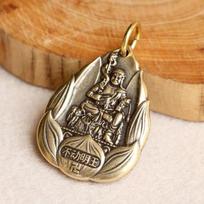 Brass Zodiac Birth Year Buddha Guardian Keychain Pendant - Blessings Gift Without Ring brown