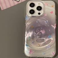 Pink Vortex Butterfly Phone Case for Apple iPhone16 ProMax- Soft Silicone Laser Shockproof Creative Cover for Iphone16/15/14/13/12/11/Pro/Promax/Plus Apple 16Promax gray