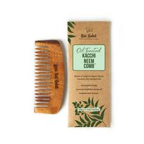 Nat Habit Kacchi Neem Wooden Bounce Comb Soaked In 13 Herbs, Neem & Sesame Oil - For Voluminous Hair, Gentle Detangling & Styling (Wide Tooth) Pack O brown