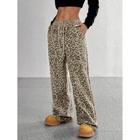 Spring/Autumn Spicy Girl Women's High Waist Wide Leg Pants Loose Fit Slimming Trendy Leopard Print Floor Length Casual Pants XXL šviesiai ruda spalva