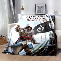 Assassin's Creed Su gobtuvu figūros flanelinis pledas Raudonas dūmų logotipas Spausdintas minkštas šiltas pledas sofai lovai žaidėjui namų dekoravimui 75x90cm
