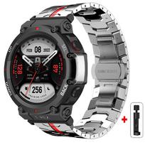Plieninė apyrankė Huami Amazfit T-rex 3/2 Trex Pro Metalinė laikrodžio apyrankė Amazfit T-Rex Ultra T-REX PRO3 48MM Drugelio užsegimas Išmaniųjų laikrodžių priedai Amazfit T-REX Ultra raudona/sidabras