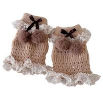 Women's Short Leg Warmers with Tiered Ruffle Lace Trim Aesthetic Plush Balls Bowknot Hollowout Knitted Foot Covers Socks abrikosas