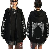 Yungblud IDOLS Sparnų Albumo Tour Užtrauktuku Dėvimas Gobtuvas Vyriškas Per dydį Užtrauktuku Užsegamas Striukė Vyrai Moterys Drabužiai Hip Hop Gobtuvai Gatvės Apranga XS pilka