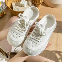 Fashion Women Fashion Clogs Lace-up Platform Slippers Summer Shoes Soft EVA Anti-slip Female Beach Street Slides Thick Sole Sandals 35-36 balta