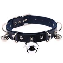 Stylish Harajuku PU Leather Choker Necklace with Bell tamsiai mėlyna spalva