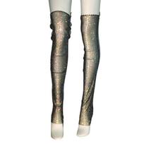 Women Rhinestones Mesh Thigh Highs Leg Warmer Long Socks Sparkly Crystal Fishnet Over Knee Footless Leg Sleeve Stockings gray