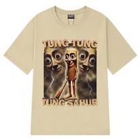 Retro Tung Tung Sahur Fun Baseball Bat Emoji T-Shirt 160 beige