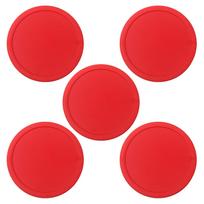 5Pcs Home Air Hockey Pucks 3inch Heavy Replacement Pucks Plastic Round Hockey Pucks for Game Room Gaming Tabletop raudona