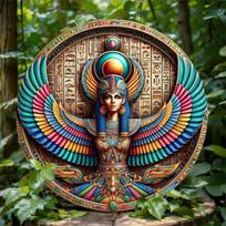 Vibrant Metal Wall Art Egyptian Decor 8 Inch Round Aluminum Painting For Home And Cafe 20x20 beige