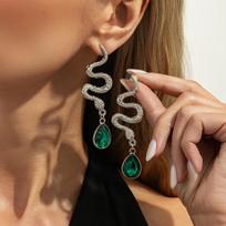 Luxury Retro Snake-shaped Splicing Choker Teardrop-shaped Emerald Pendant Necklace Earrings Set for Women Goth Jewelry Sets Gift black