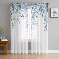 Mėlynos gėlės Baltos tiulio permatomos užuolaidos gyvenamojo kambario dekoravimui Užuolaidos kambariui miegamojo virtuvei Voile organza užuolaidos 135W x 213H(cm) white