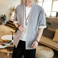 Fashion Men Japanese Yukata Coat Kimono Outwear Tang Suit Hanfu Cotton Vintage Loose Top 5XL pilka